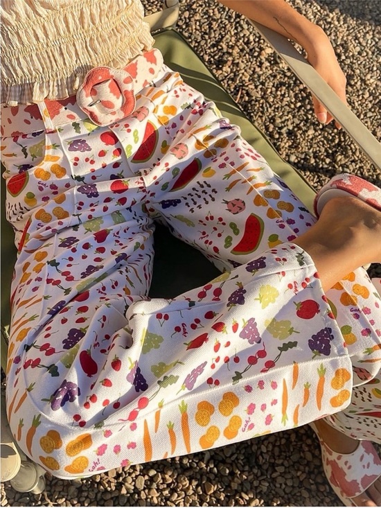 Lisa Says Gah Denim - Lisa Says Gah Robyn Wide-Leg Jeans Farmers Market Fruit Print 25